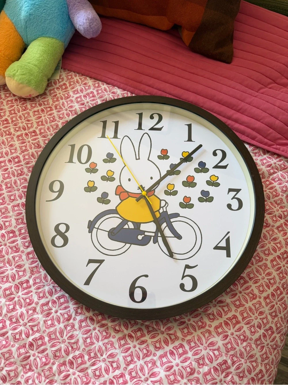 Large Analog Miffy Bicycle Faux Wood Wall Clock
